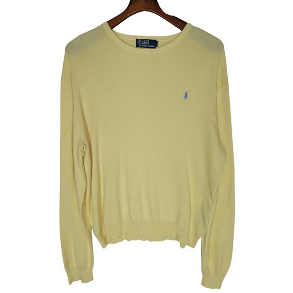 Vintage Polo Ralph Lauren Cotton Knit Pullover Crewneck Sweater Yellow Sz Large - Picture 1 of 8